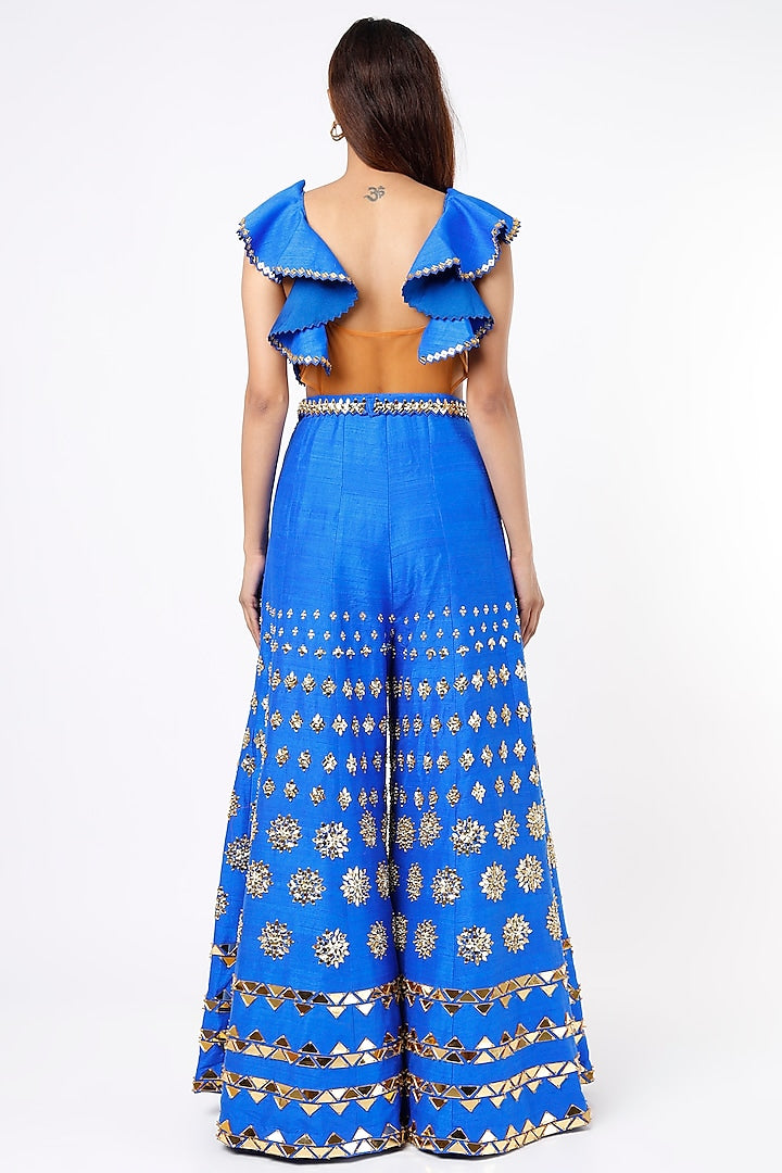 Electric Blue Embroidered Jumpsuit