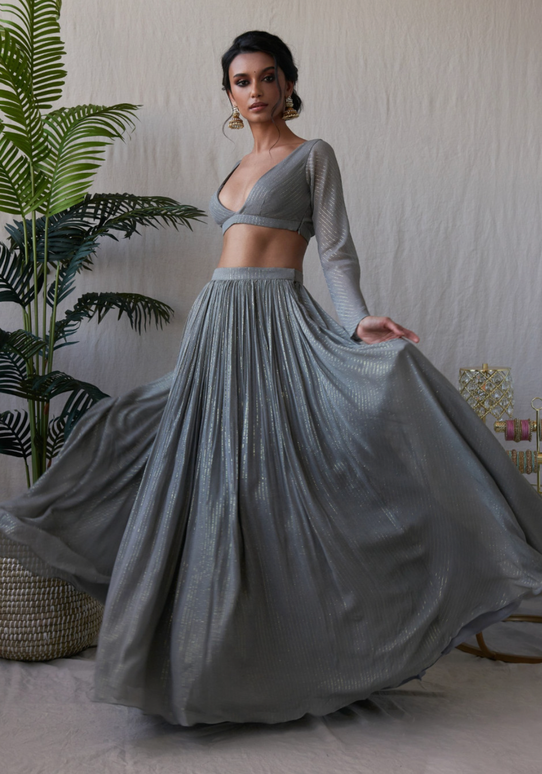 Indowestern Gray Lehenga