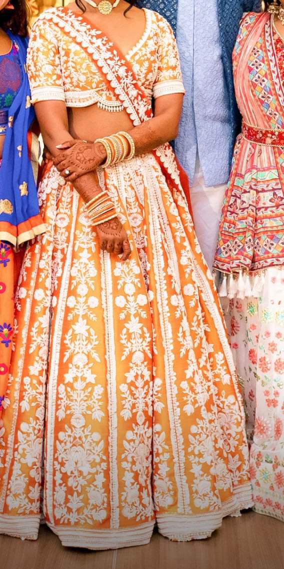 Mustard Orange Raw Silk Lehenga