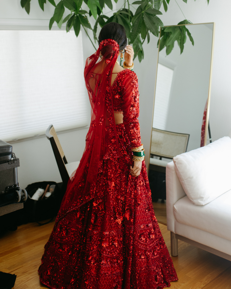 Red Sequin Lehenga Set