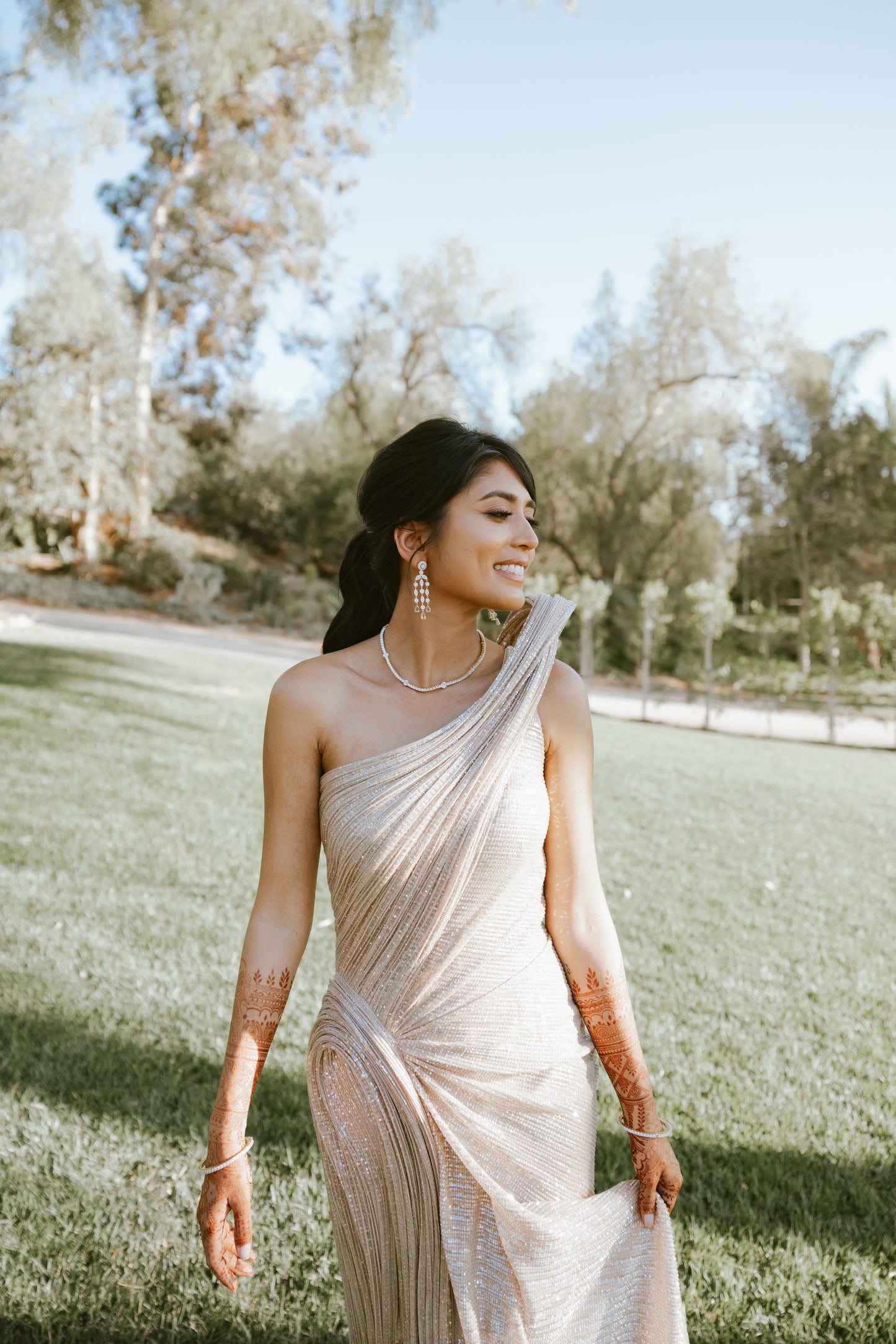 One Shoulder Sequin Sculpted Gown