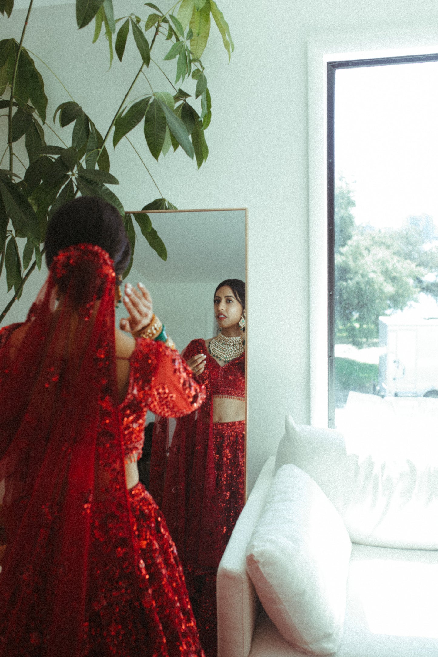 Red Sequin Lehenga Set