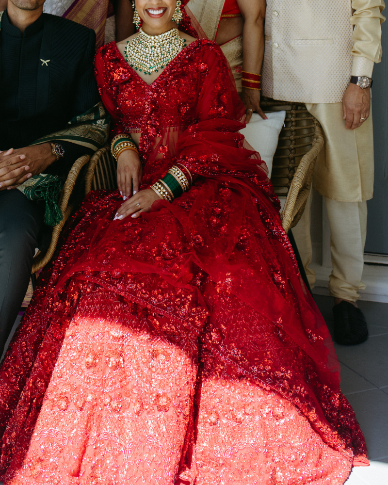 Red Sequin Lehenga Set