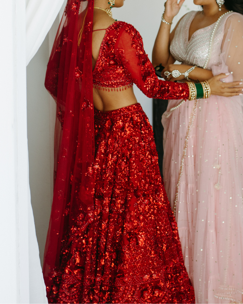 Red Sequin Lehenga Set