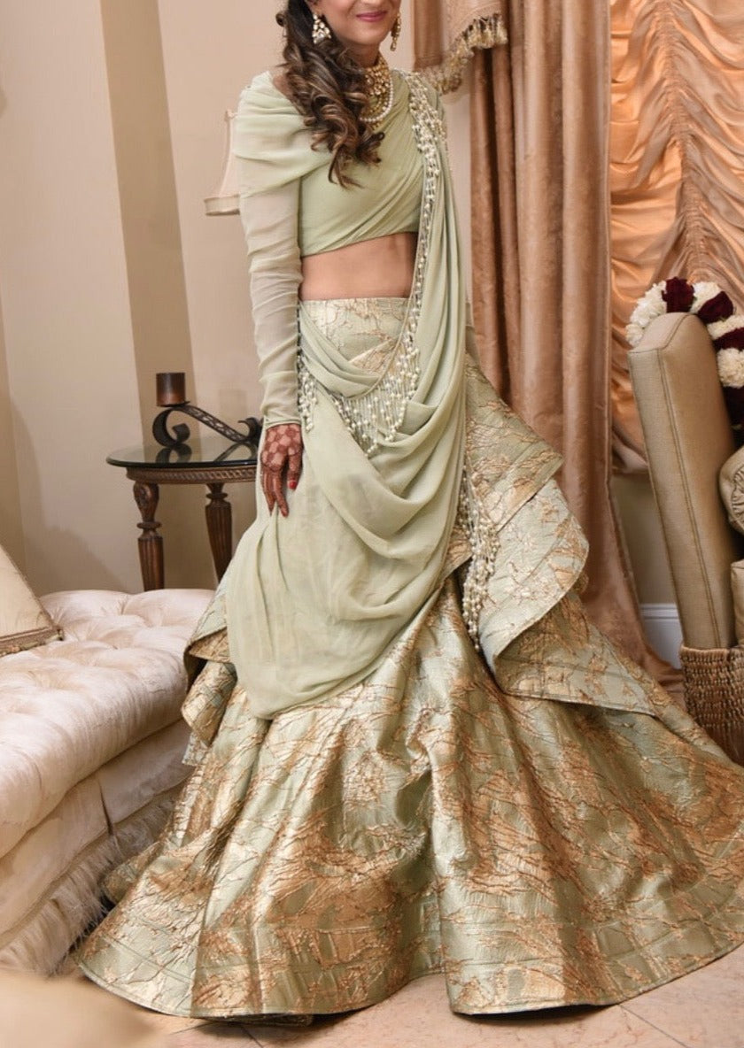 Sage Green Cascading Lehenga