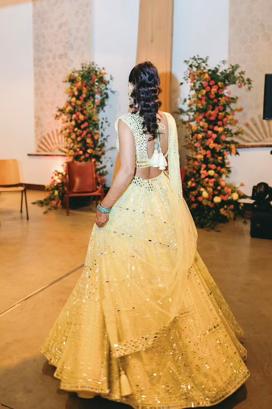 Lemon Yellow Embroidered Lehenga