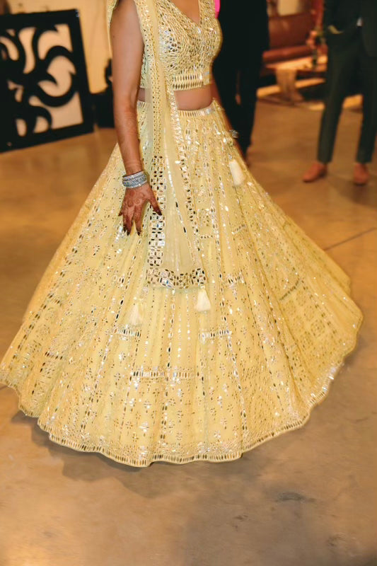 Lemon Yellow Embroidered Lehenga