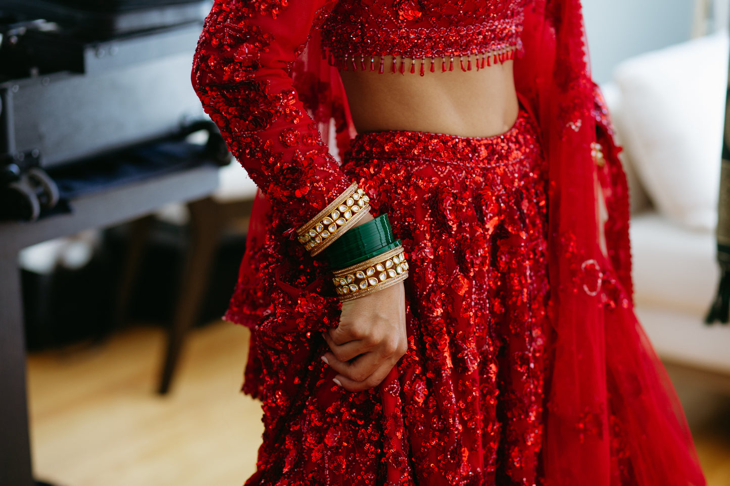 Red Sequin Lehenga Set