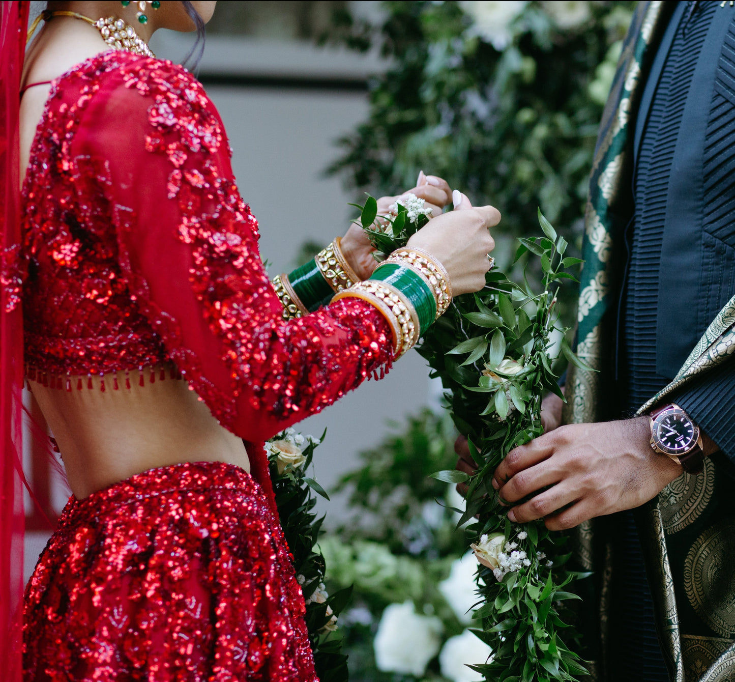 Red Sequin Lehenga Set