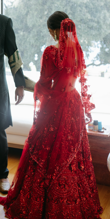 Red Sequin Lehenga Set