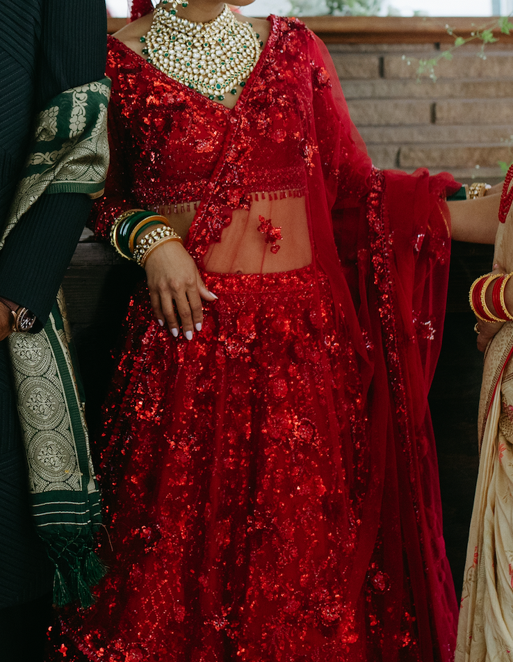 Red Sequin Lehenga Set