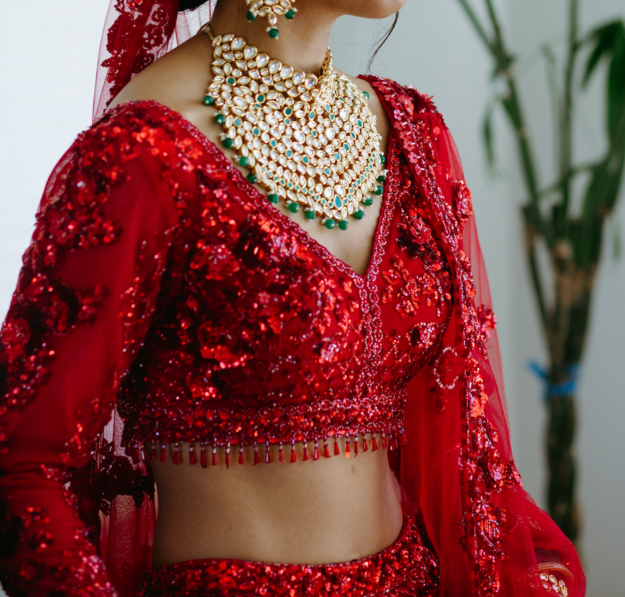 Red Sequin Lehenga Set