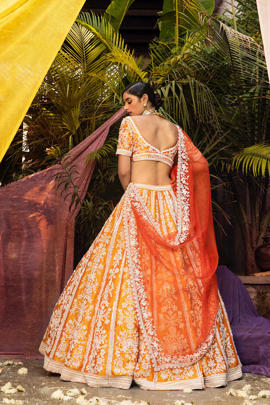 Mustard Orange Raw Silk Lehenga