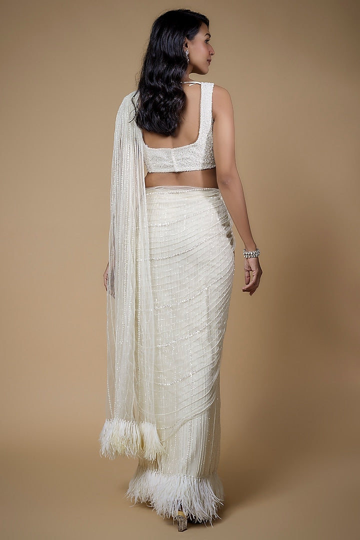 White Net Embellished Saree