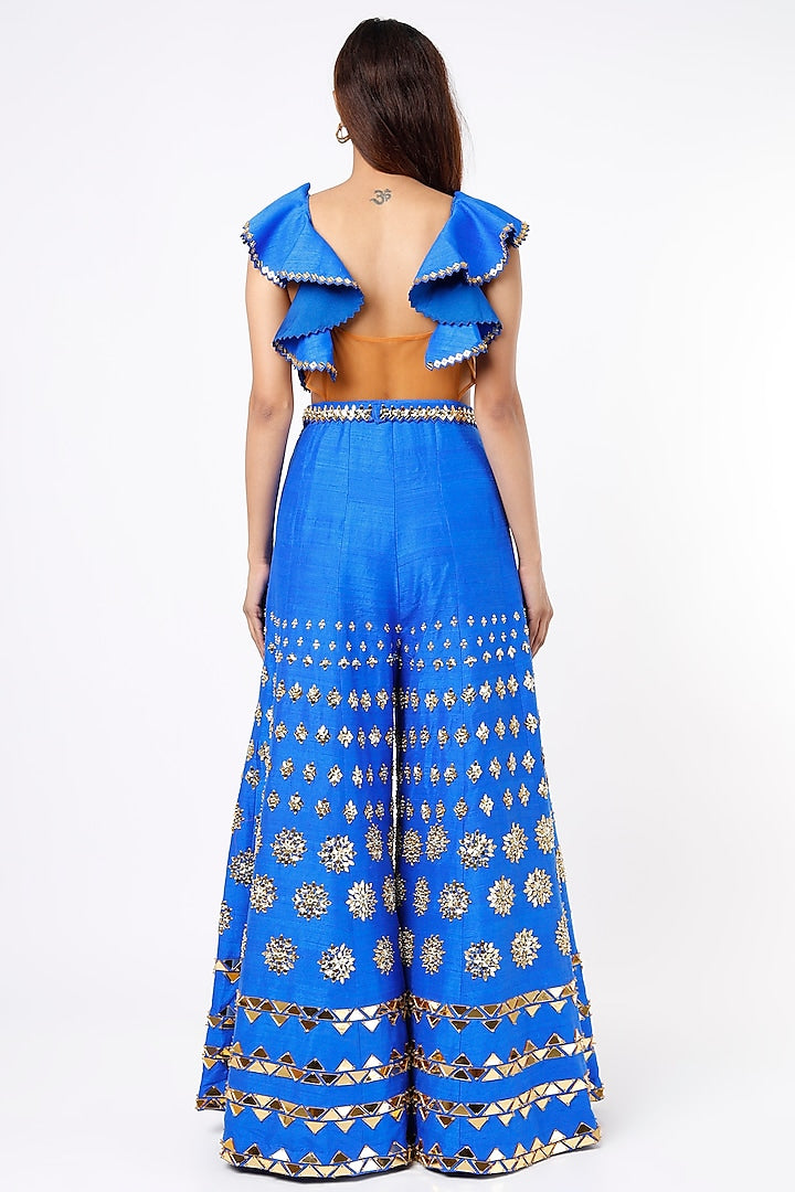 Papa Don't Preach Electric Blue Embroidered Jumpsuit