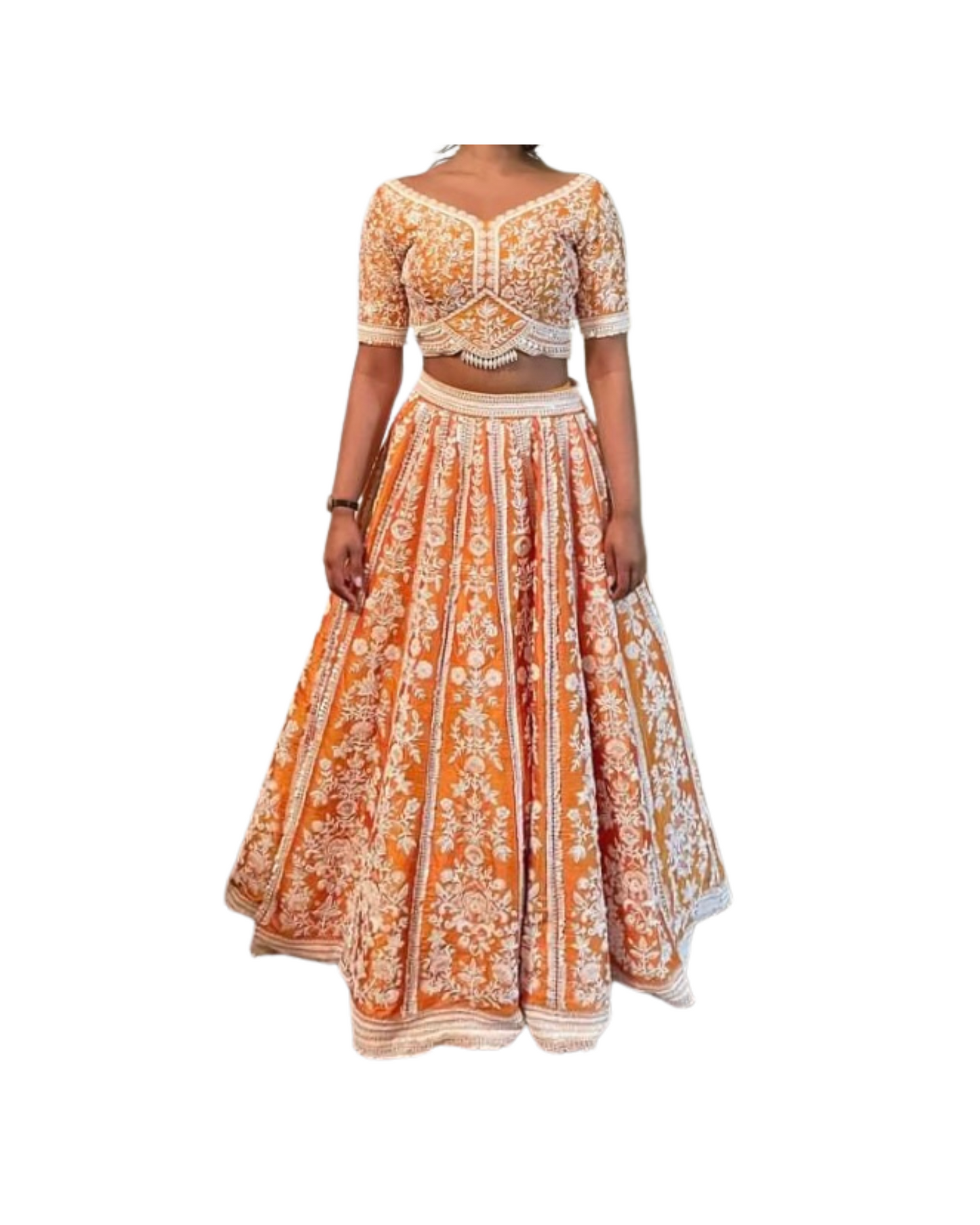 Mustard Orange Raw Silk Lehenga