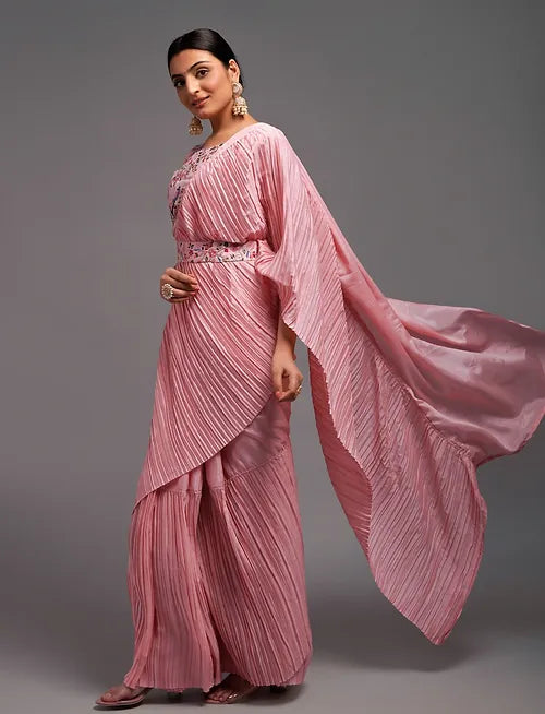 Crush on Me Dusty Pink Prestitched Saree