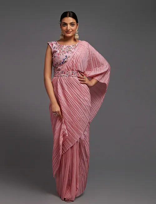 Crush on Me Dusty Pink Prestitched Saree