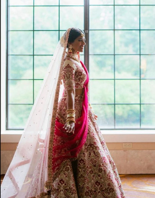 Pink Embroidered Floral Lehenga