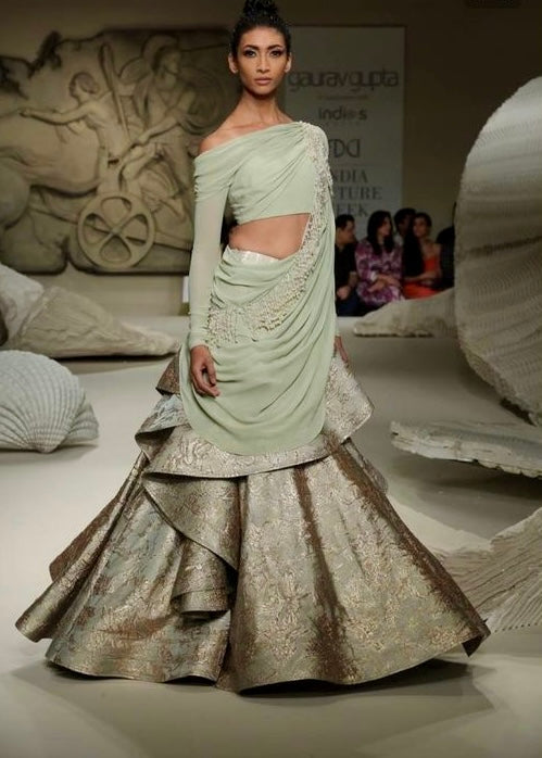 Sage Green Cascading Lehenga