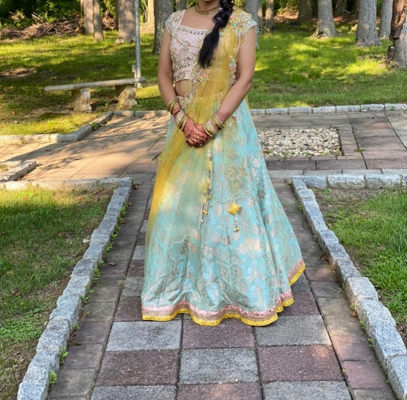 Silk Blue and Pink Party Lehenga